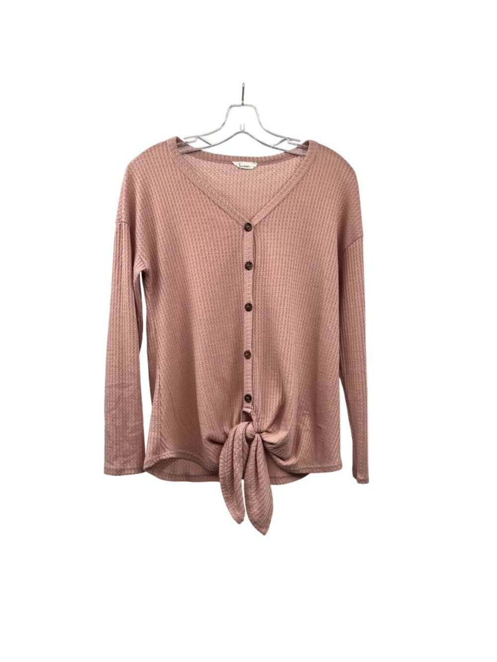 Les Amis Womens Waffle Knit Top Tie Hem Blush Long Sleeve Size Small